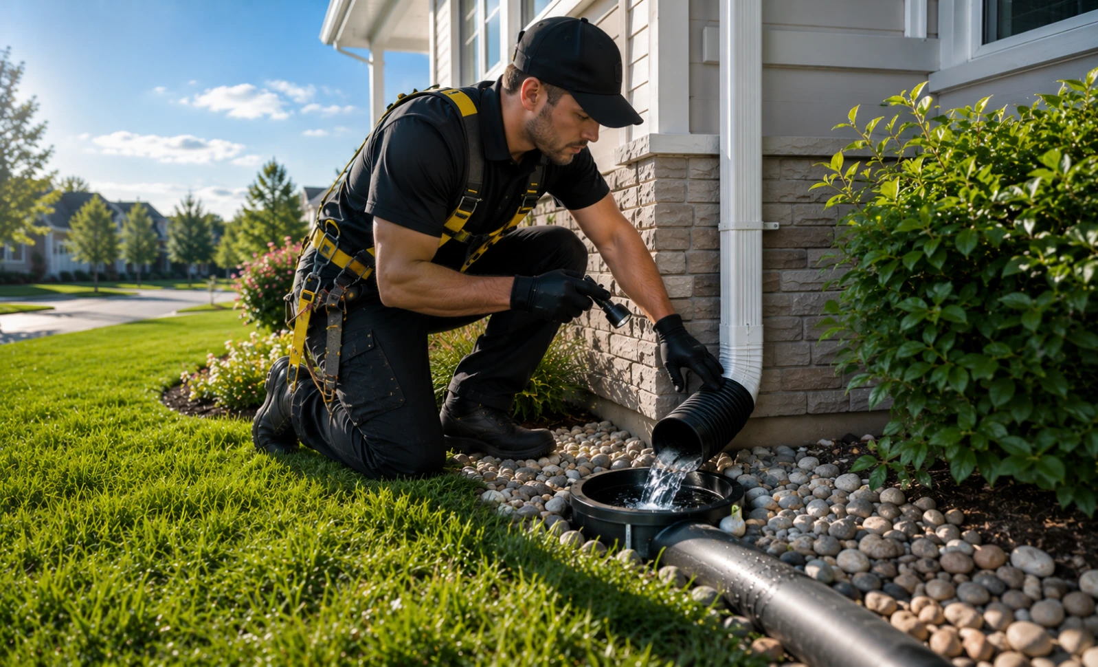 Drain Tie-Ins — Roseville, CA Drain tie-in connection cleared during gutter cleaning service in Roseville, CA