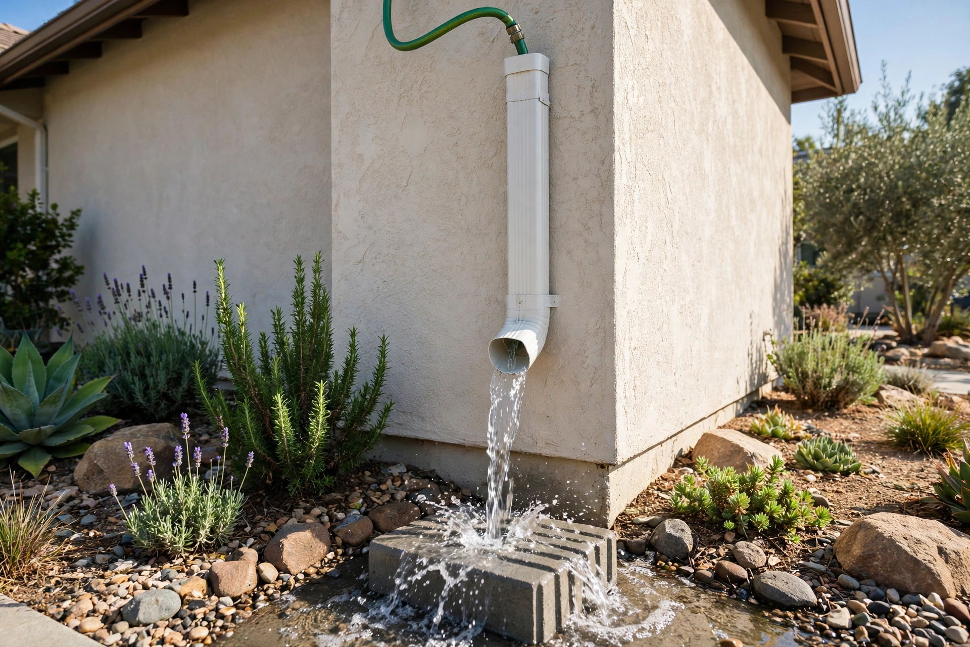 Flushing a downspout until the water runs clear
